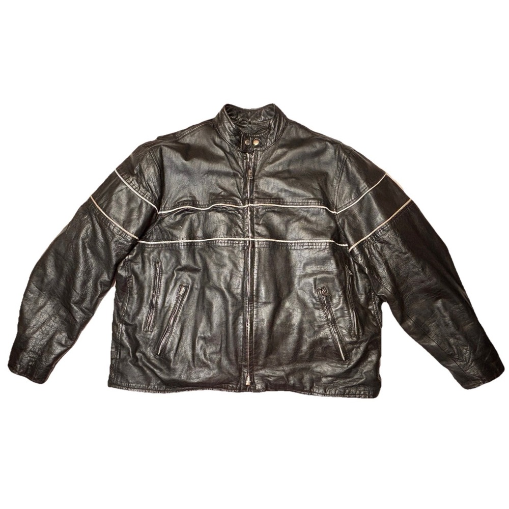 Vintage Hudson Leather Moto Jacket Black‎ Cafe Racer Biker Zip Genuine XL